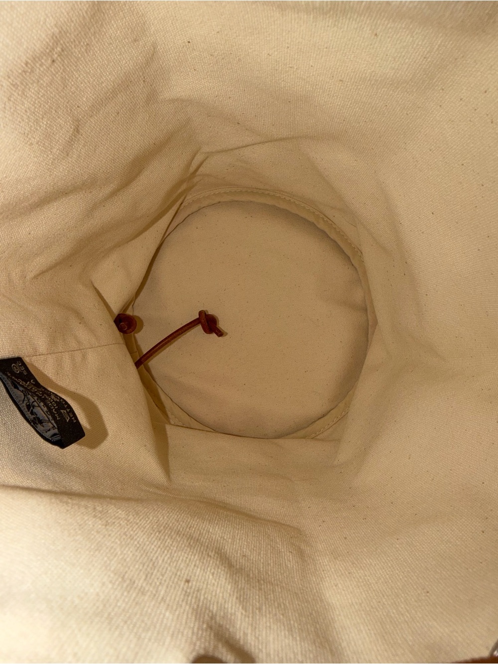 Hermes Cream Canvas Bucket Bag w/ Brown Leather Drawstring - Authentic Pre-Loved - Picture 5 of 11